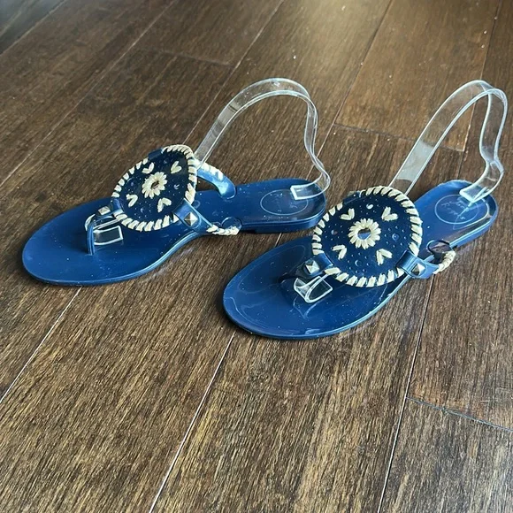 Jack Rogers Dark Blue Sandals with Tan Accents - Size 8 - Picture 7 of 8